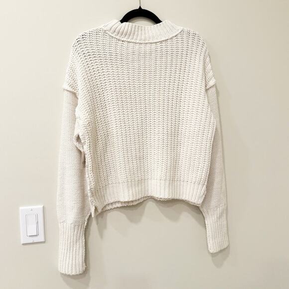 Free People Bell Song Knit Pointelle Sweater Long Sleeve  Bone White Size M NWT - Picture 7 of 13